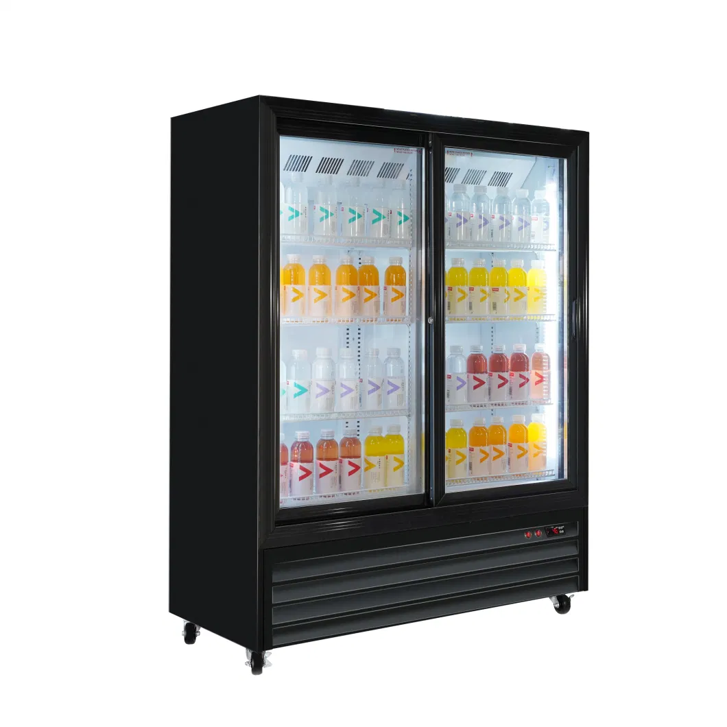 Commercial Swim Double Door Bottle Display Drinks Cooler Fridge Chiller Beer Wine Height 1500mm Refrigerator