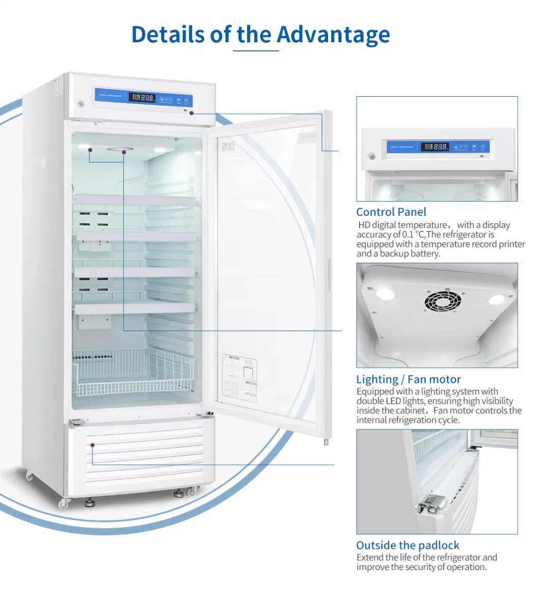 Meling 2~8c 315L Upright Air Cooling Pharmacy Biomedical Laboratory Medical Refrigerator Vaccine Storage for Hospital