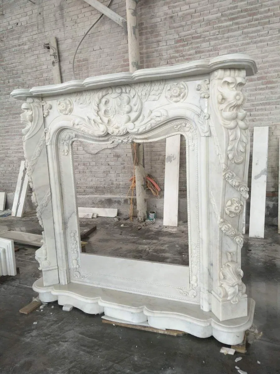 Customized Size Rococo Baroque Style Hand Made Carved French Inspired Marble Fireplace Mantel Design Price