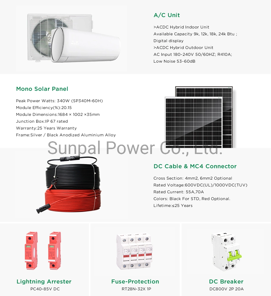 High Efficiency Automotive Aircon 2 Ton 3HP 24000BTU Hybrid Solar Powered Air Conditioner for Hotel