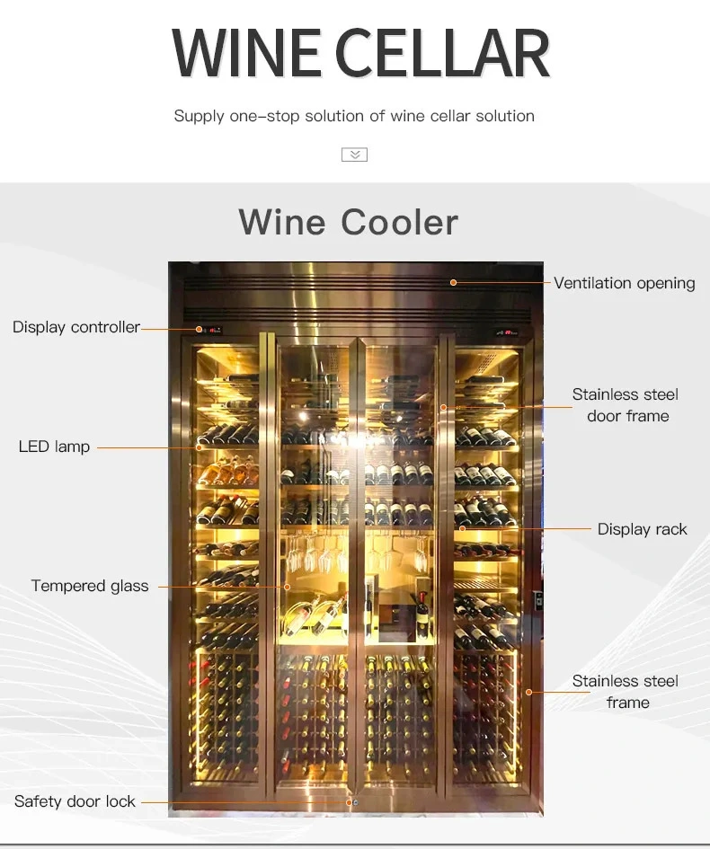 Jiufu Customzied Aging Refrigerator Elegant Glass Wine Rack Wall Mounted Champagne Wine Cooler Chillers Appliance Refrigerator Humidor