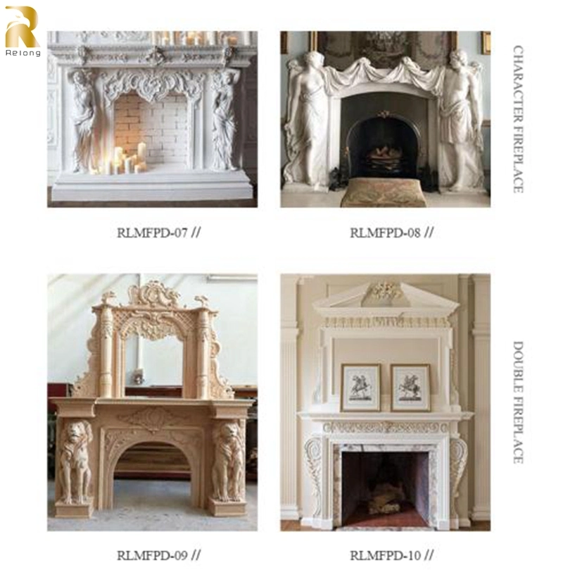 Luxury Elegant Natural Marble Fireplace Mantel Surround with Lady Column