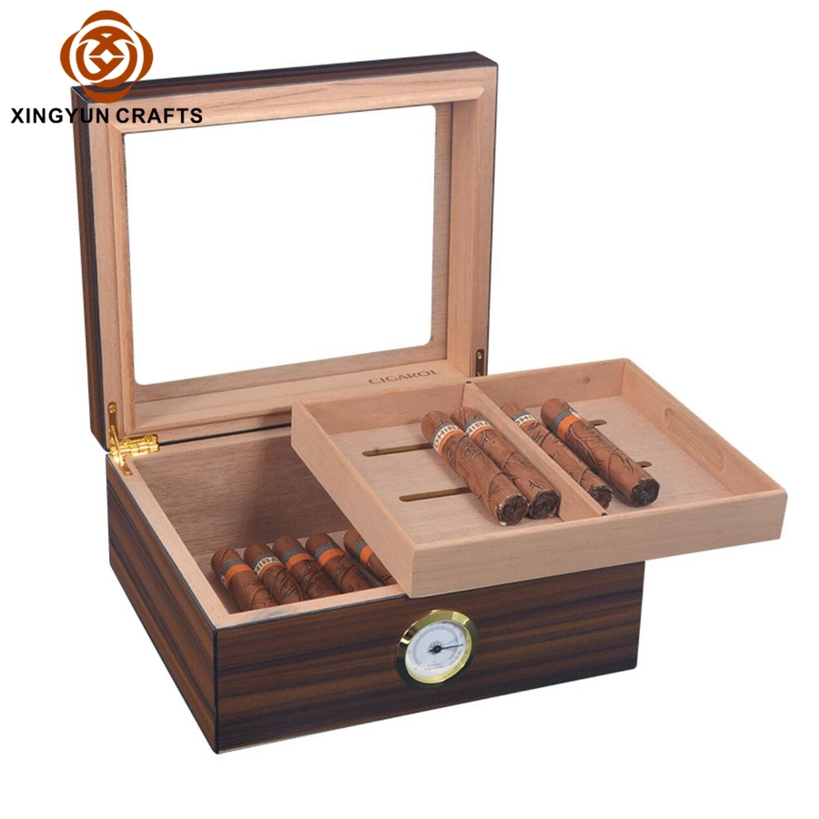 Top Quality Luxury Carbon Fiber Wooden Cigar Storage Box with Luuxry Humidifier