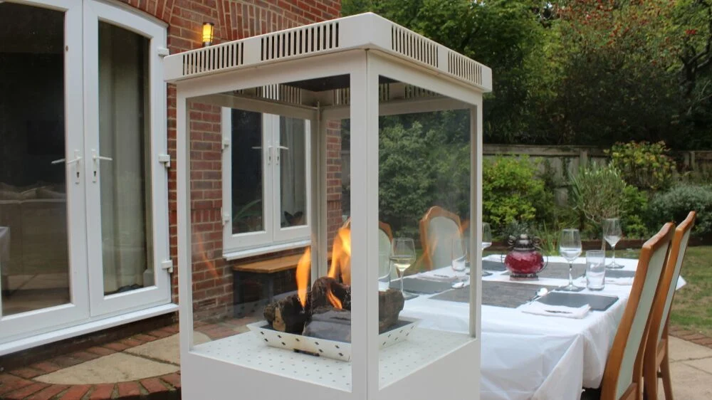 Movable Outdoor Patio Heater with Adjustable Flame with Glass View for Garden Use
