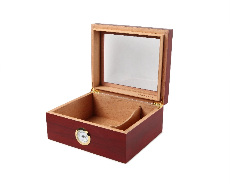 Wholesale Glass-Top 25-50 Cigars Hygrometer &amp; Divider Cedar Wooden Holder Cigar Humidor Cigar Box