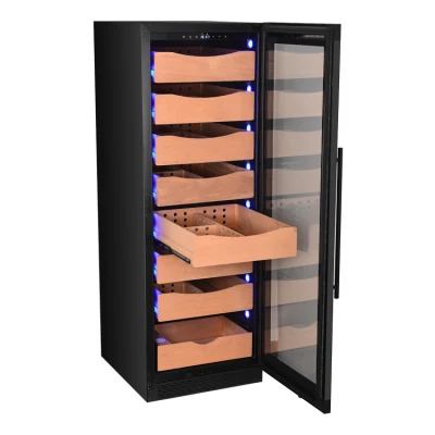 Armadietto a sigaro con porta elettrica in vetro bassa e grande Umidori sigari