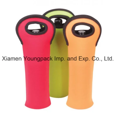 Dispositivo di raffreddamento isolato portatile promozionale stampato abitudine poco costosa della bottiglia di vino del neoprene con la maniglia