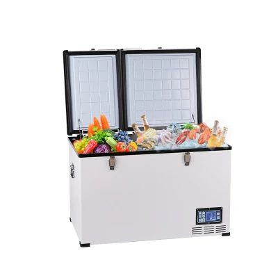 Yununi DC: 12-24V AC: 80-240V 100-125lcar frigorifero con display digitale e maniglia del carrello a doppia porta
