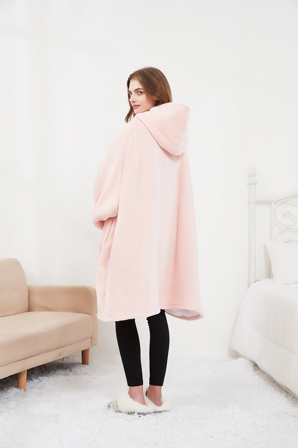 Cozy Warm Flannel Fleece Printed Plush Heated Blanket with Hood Electric