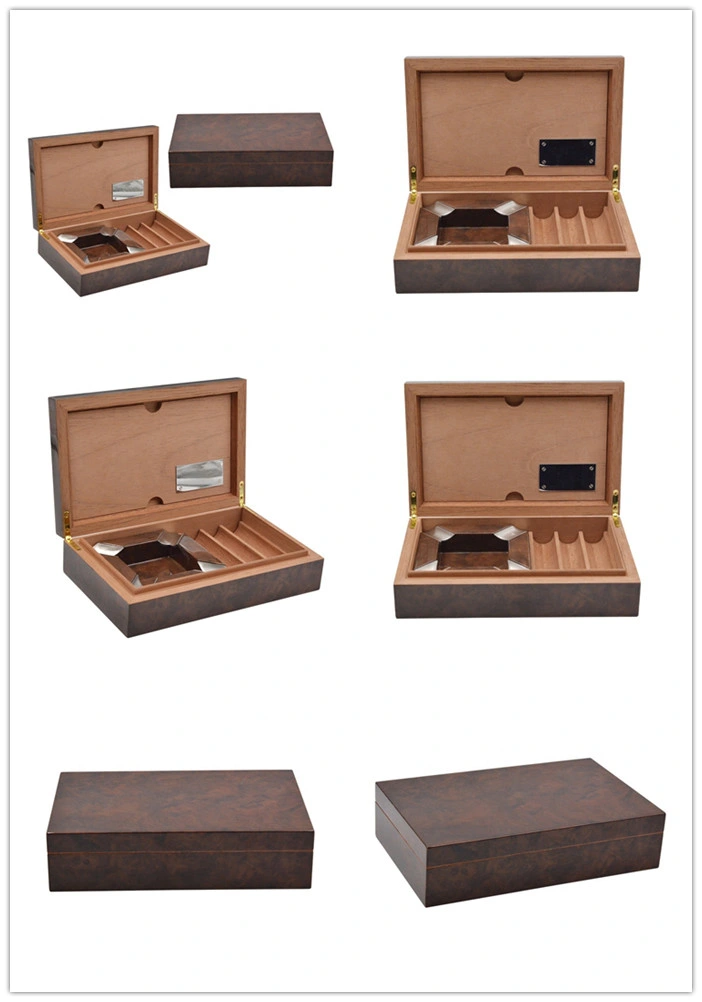 Custom MDF Cedar Wooden Cigar Humidor Moisture Proof Box with Ashtray for Cigar Portable Storage