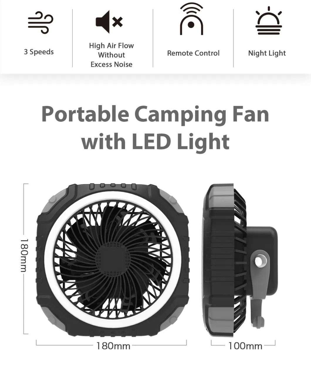 Rechargeable Mini Table Ceiling Outdoor Battery Powered Hanging Fan for Traveling Camping Tent with LED Light