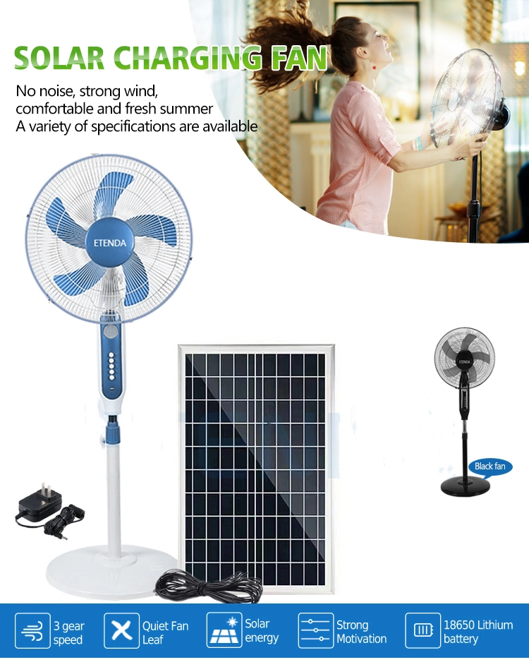 Rechargeable DC Household Solar Powered Fan Stand Floor Fan with LED Lighting
