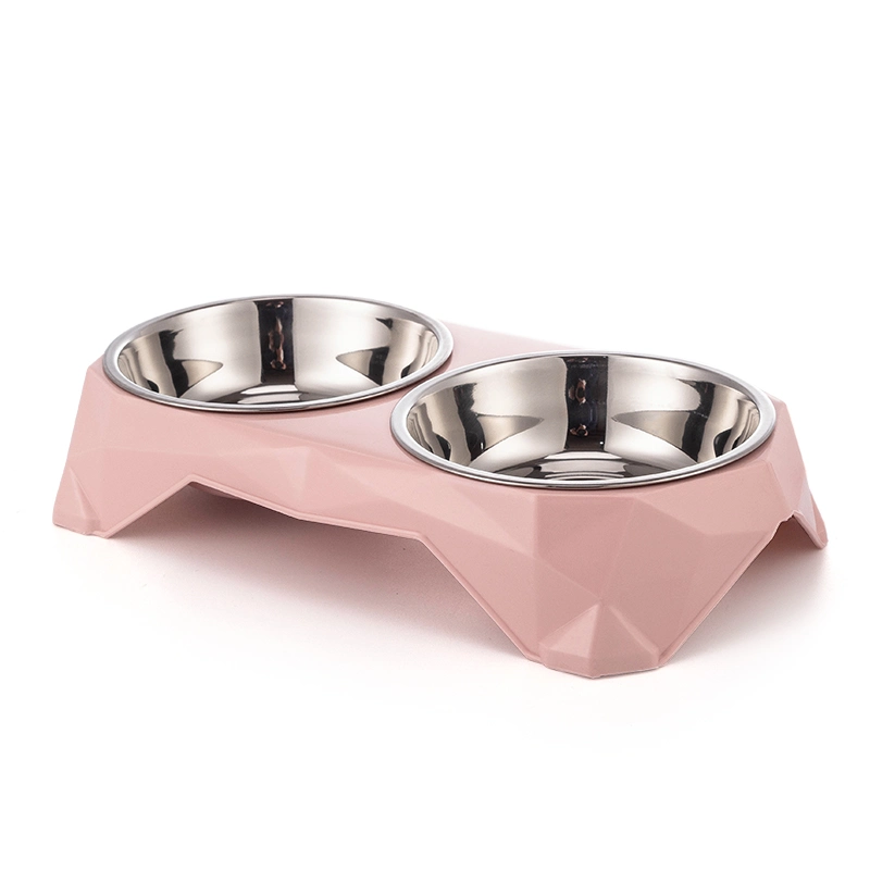 Tc3005 Double Pet Plastic Stainless Steel Bowl Dish &amp; Feeders for Dog Cat