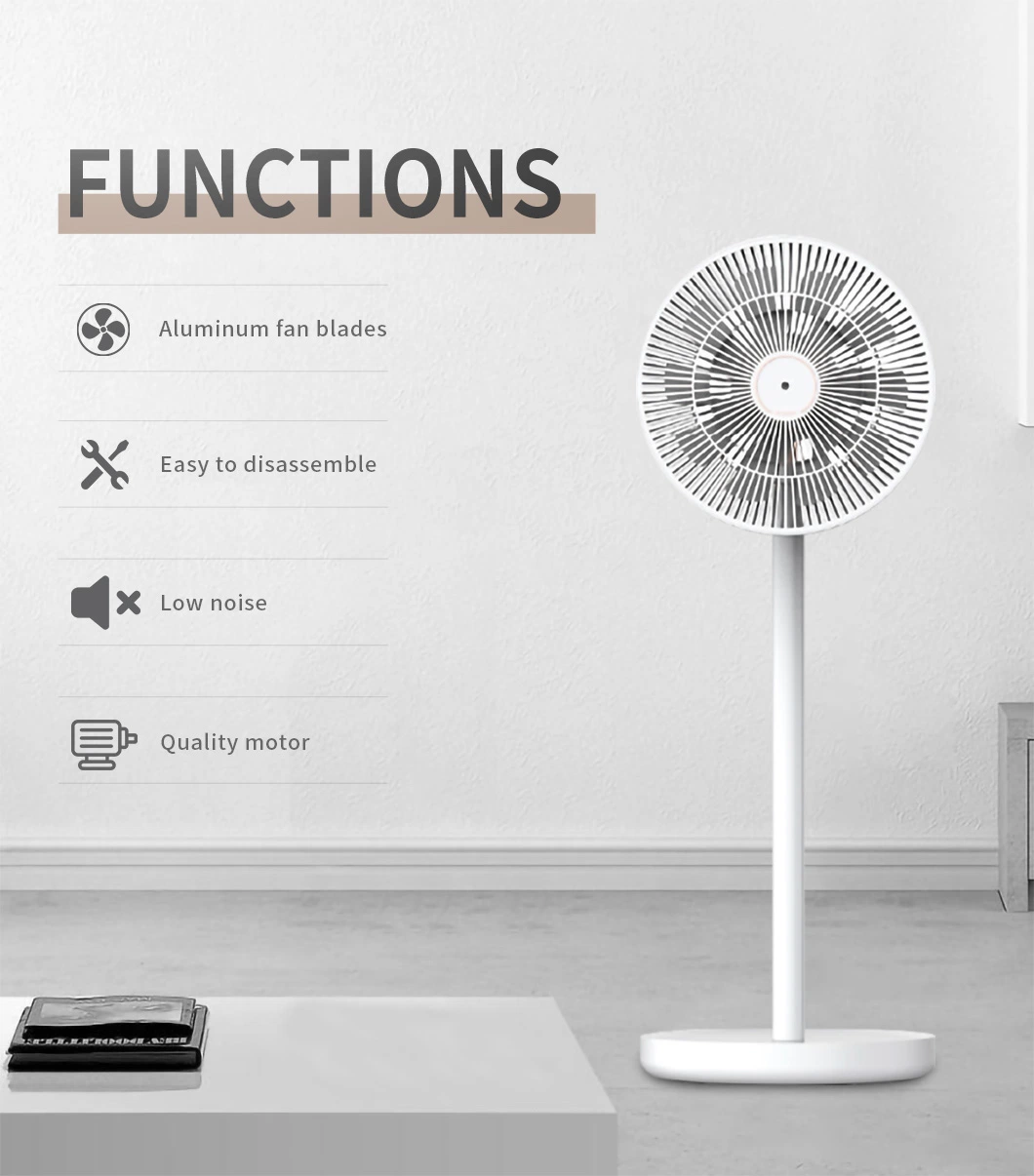 Intelligent Powerful Remote Control Plastic Installation Cooling Stand Electric Floor Fan for Home