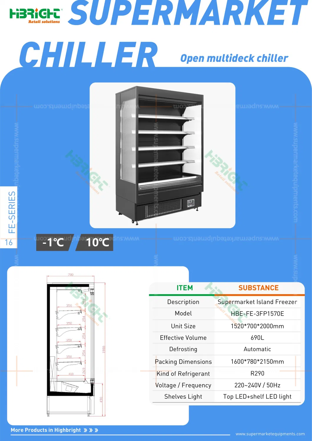 Automatic Defrosting Vertical LED Lights Commercial Supermarket Refrigerator