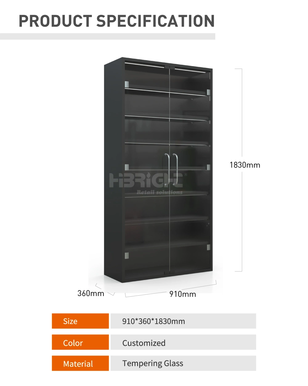 Highbright Large Capacity Doublr Glass Door Grocery Convenience Cigarette Cabinet