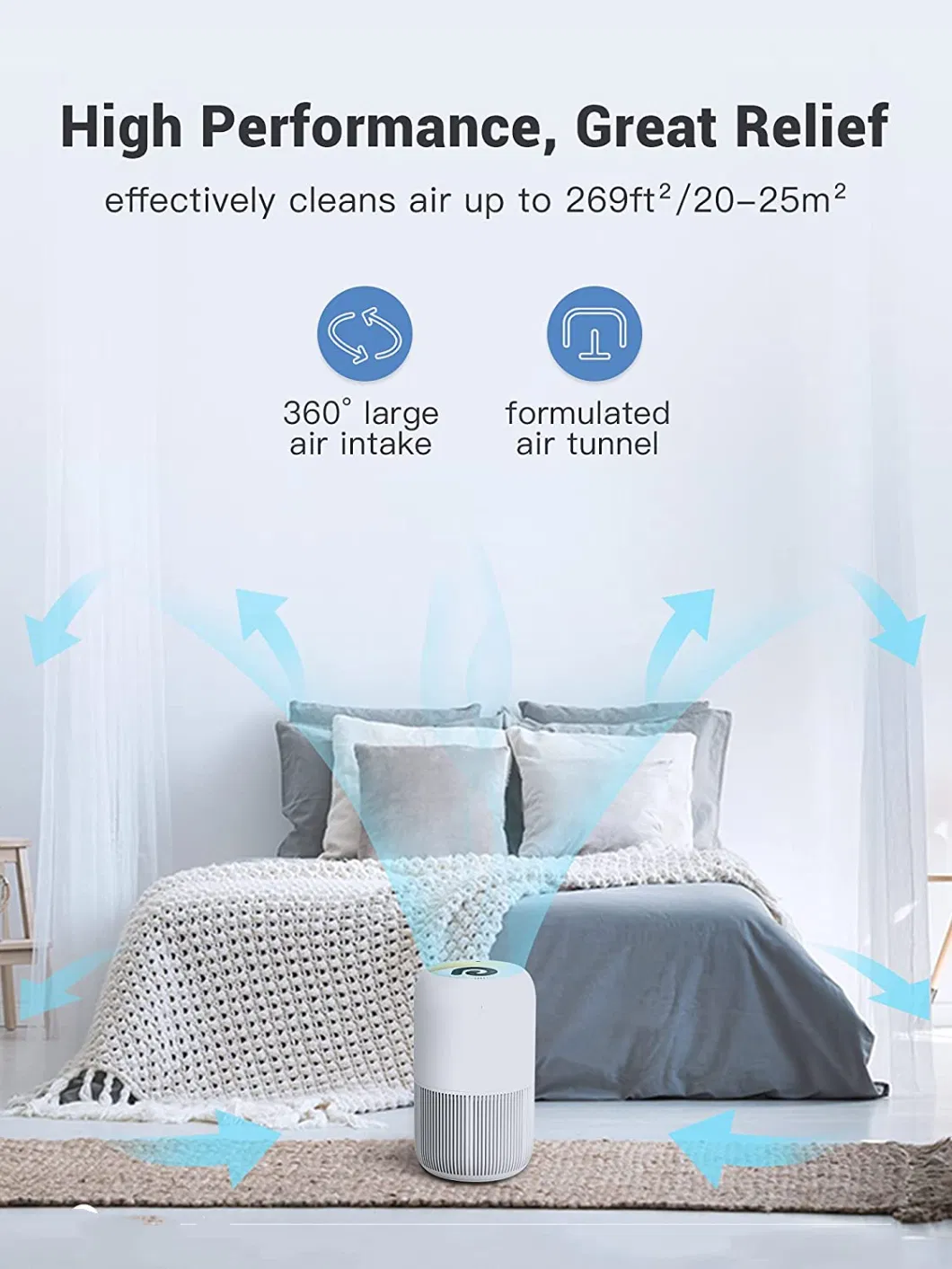 2022 Mei Awarded Sliver Award Winners Household Home Portable Ture HEPA Filter Air Purifier with Child Lock Sleep Mode for Pollen/Pet