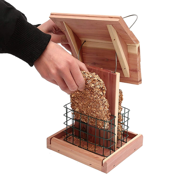 Garden Decorative Pet Cedar Wooden Double Suet Holders Anti Squirrel Hanging Wild Bird Feeder