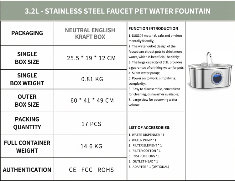 3.2L Cat Water Fountain Large Capacity Smart Pet Water Fountain