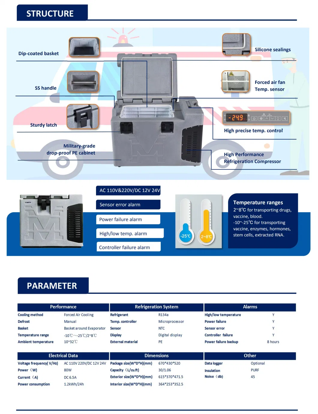 30L -25 portable Car Vaccine Storage Refrigerator Freezer Transport Cooler Box