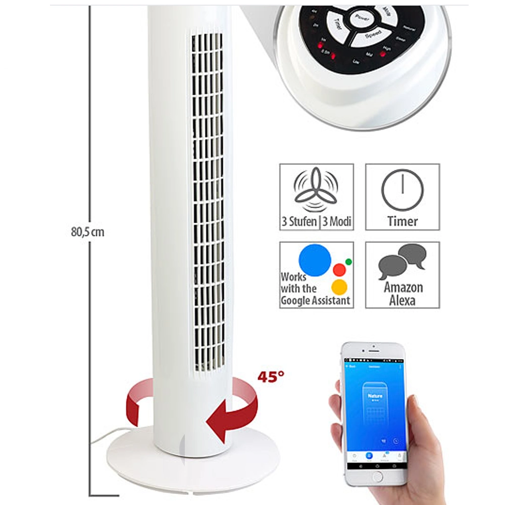 32 36 Inch Bladeless White Square Pillars Tower Fan