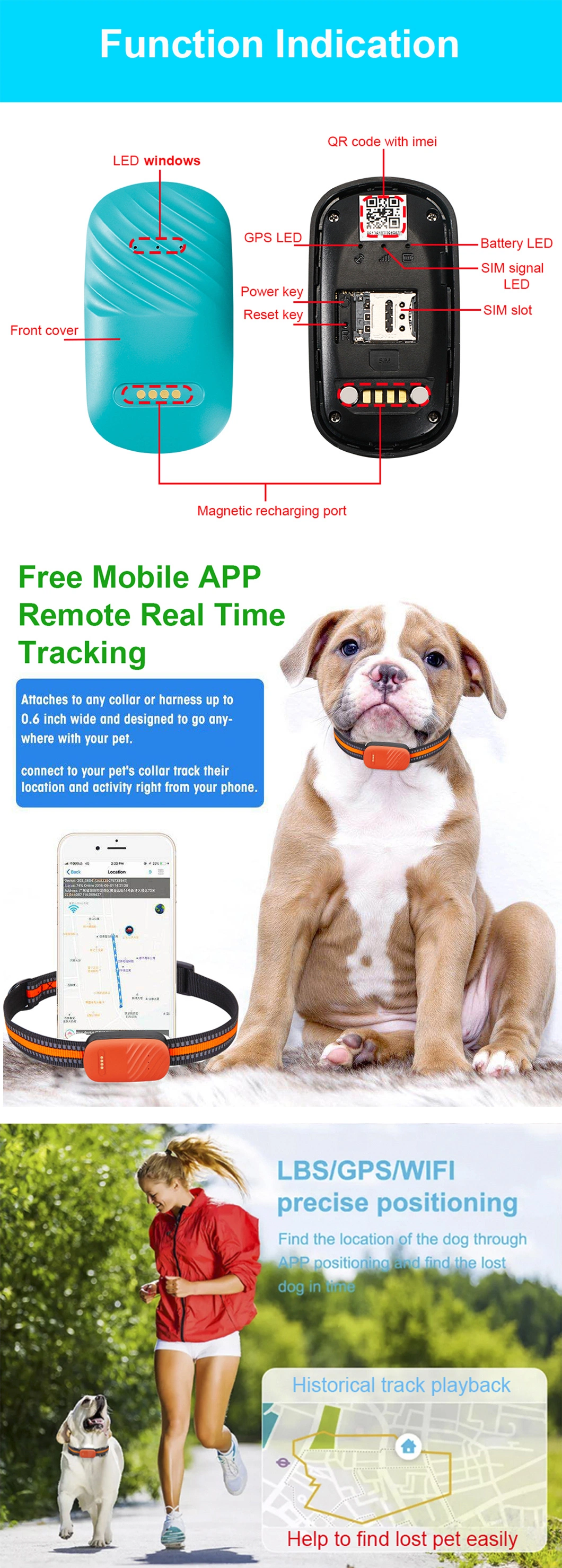 Latest waterproof 4G pet GPS tracker with free collar and mobile APP for dog cat animal real time tracking Y33