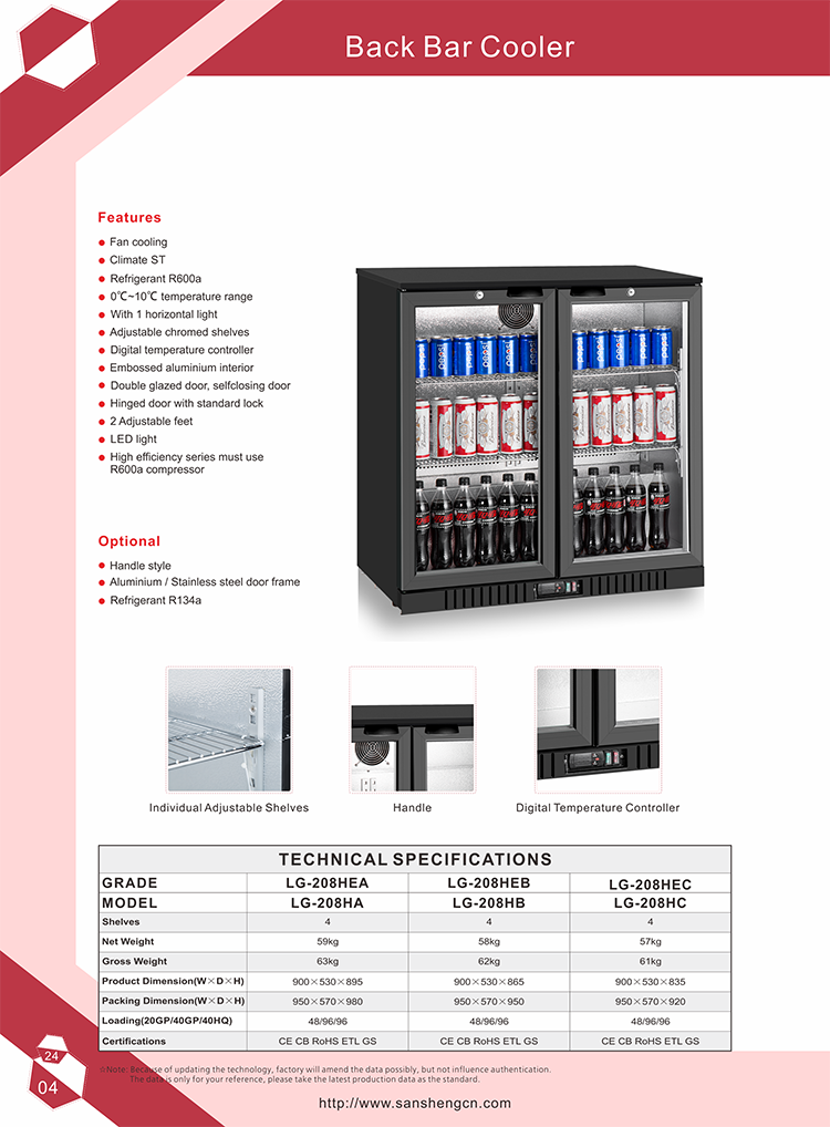 High Quality Transparent Double Doors Beverage Refrigerator Display Cabinet Freezer Showcase Cooler