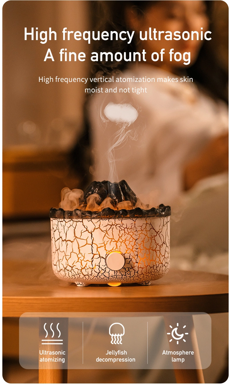 New Design Volcanic Flame Lava Aroma Diffuser OEM Customization Wholesale Air Humidifier Desktop Aromatherapy Diffusers with Night Light