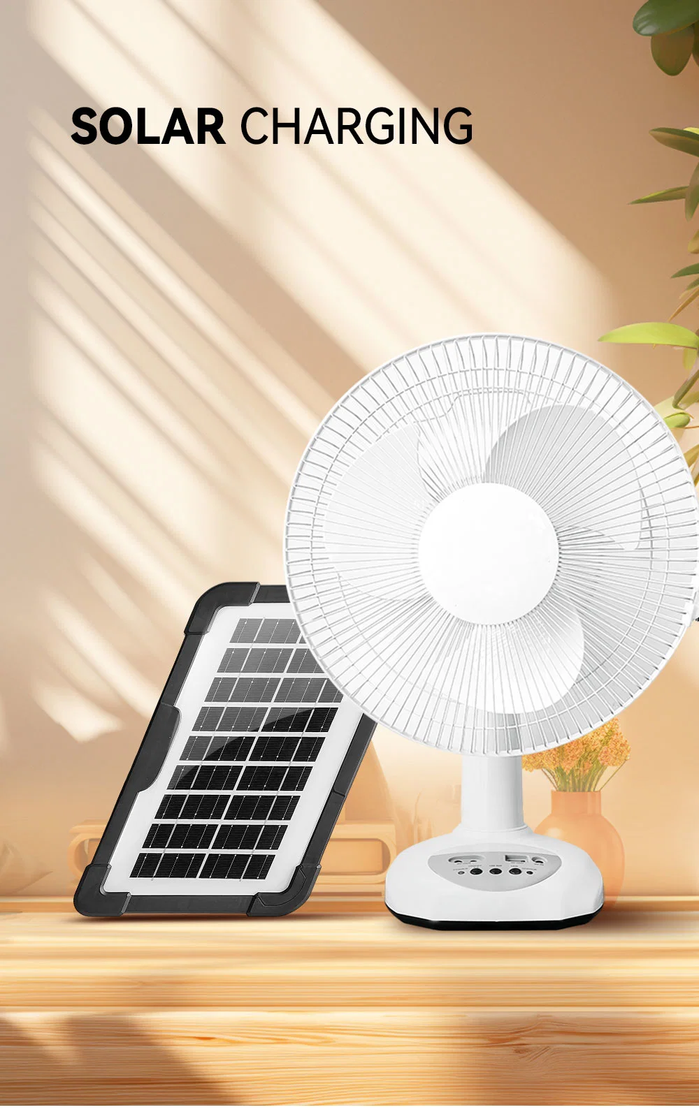 Wholesale 12inch Portable Emergency Table Rechargeable Cooling Electric AC DC Solar Fan