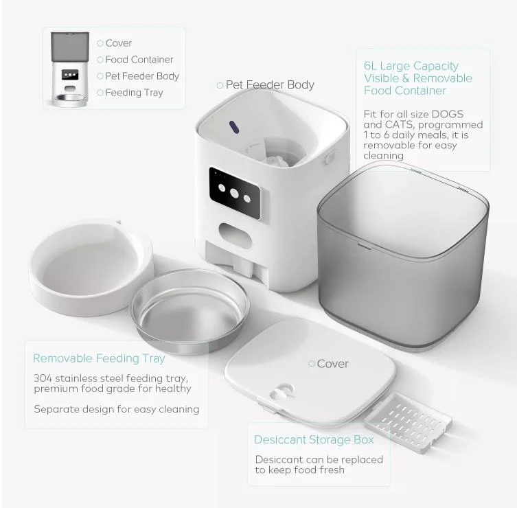 Automatic Pet Feeder with Tuya Smart APP Control WiFi Timer Food Grade Smart Pet Feeder with Pet Bowl Work with Google Assistant