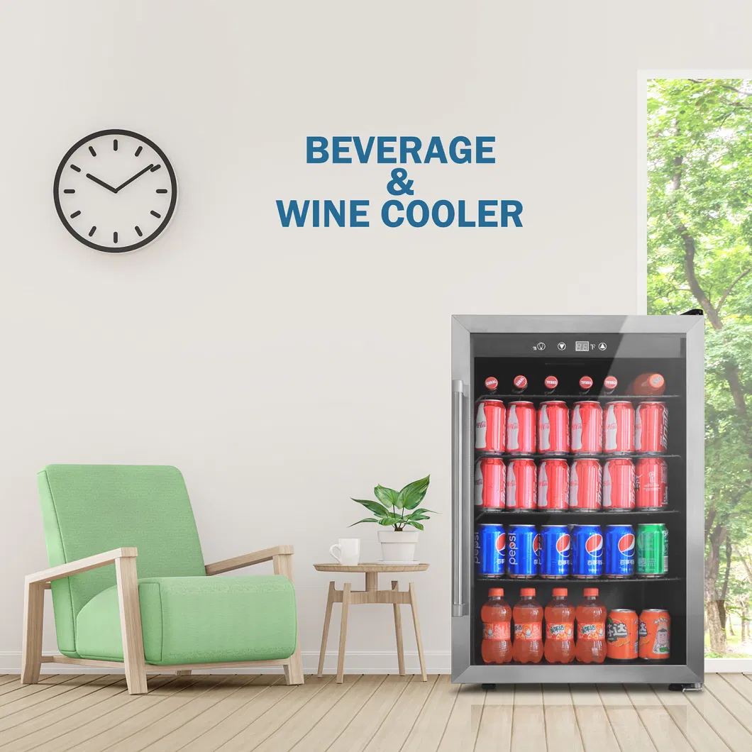 OEM Custom Stainless Steel Glass Door Wine Bottle Cooler with Compressor 128L