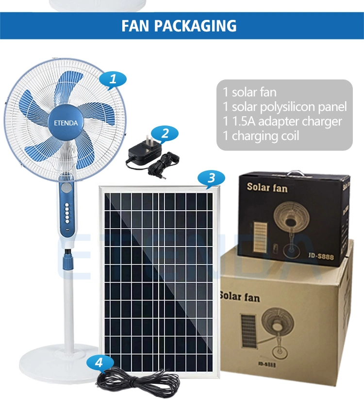 Rechargeable DC Household Solar Powered Fan Stand Floor Fan with LED Lighting