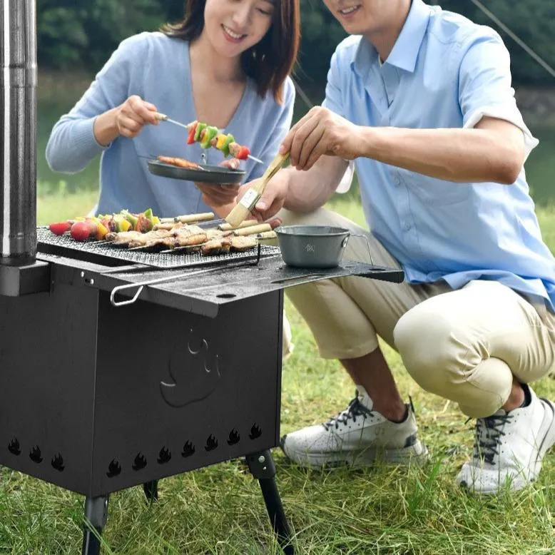 Outdoor Stainless Steel Tent Stove Portable Wood Burning Camping Stove Includes Chimney Pipe