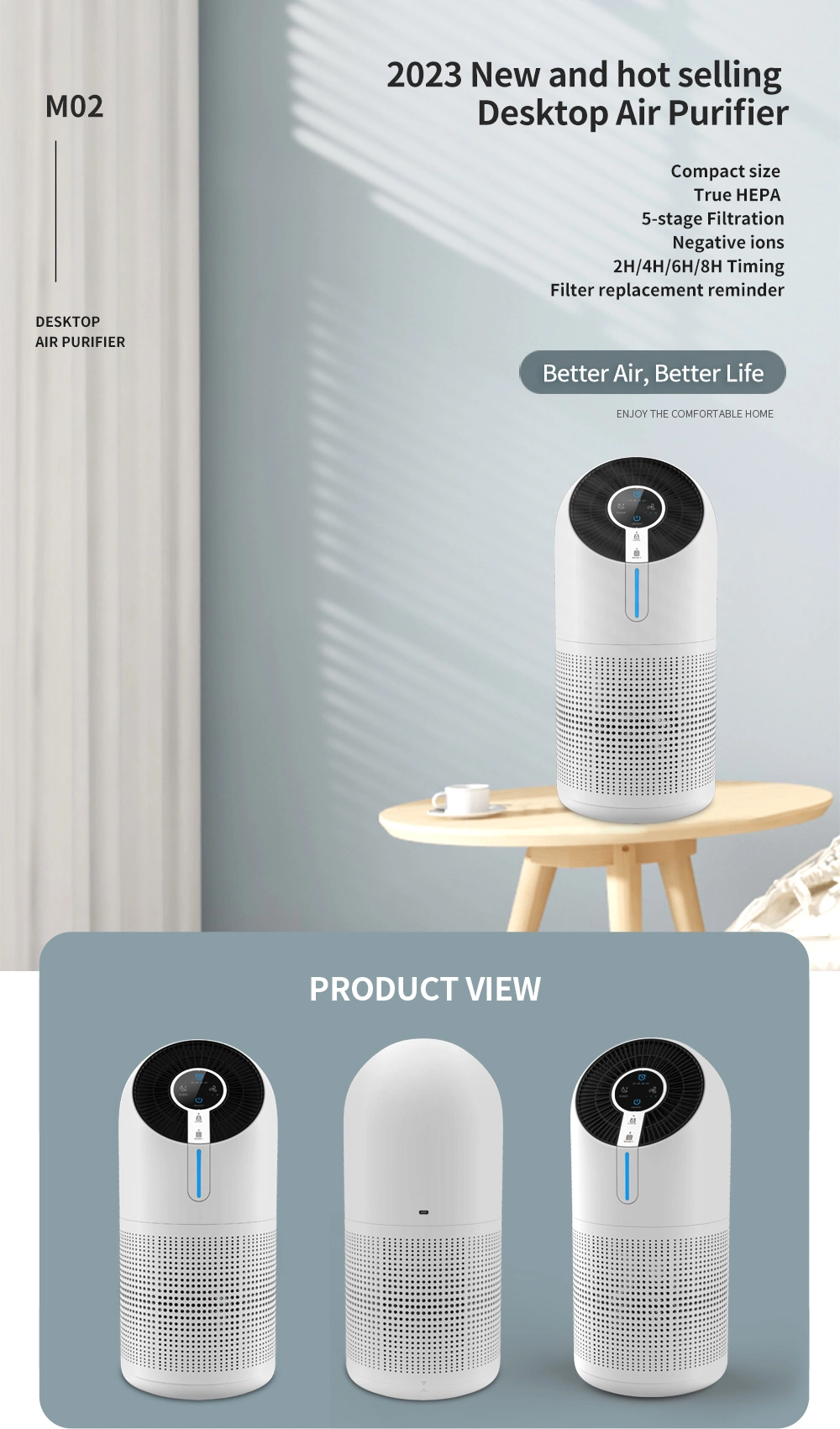 2023 Portable True HEPA Home Portable Air Purifier with USB Type C