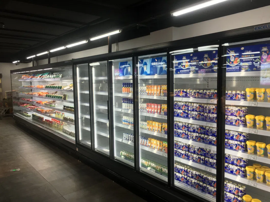 Supermarket Display Showcase Open Type Upright Carel Controller Multideck Cainet Refrigerator