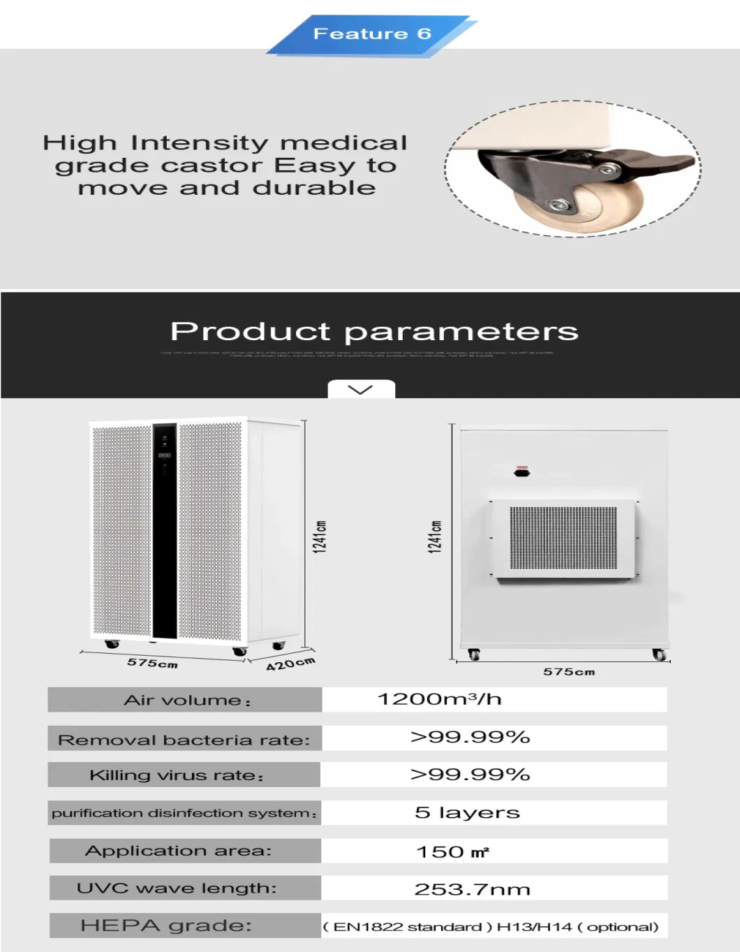 OEM 220V/50Hz Industrial Air Disinfection Equipment 38W Air Filter