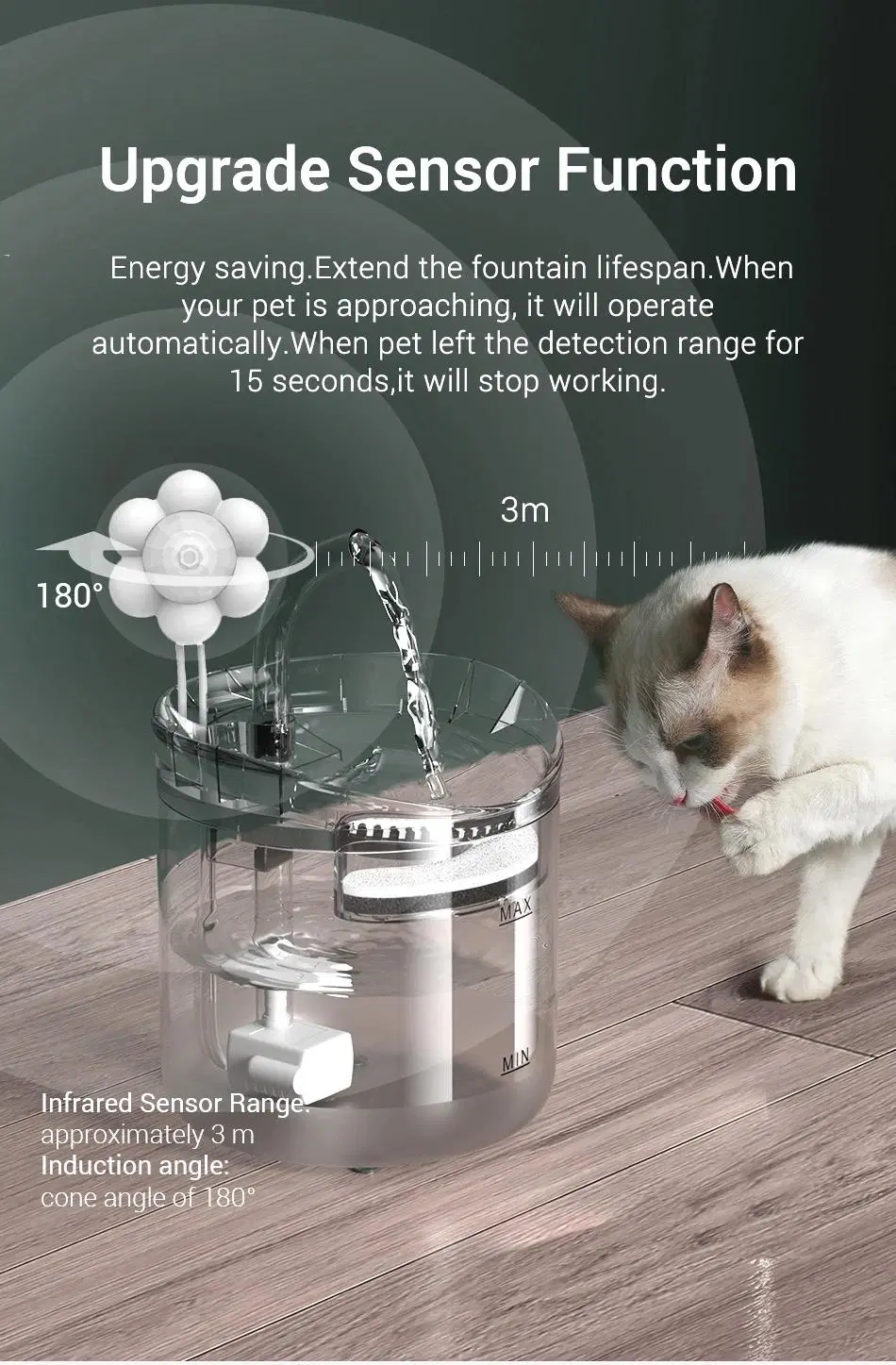 Small But Smart 2L Infrared Inductive Cat Pet Water Dispenser 5V Rechargeable 5000mAh Last for up to 730hrs