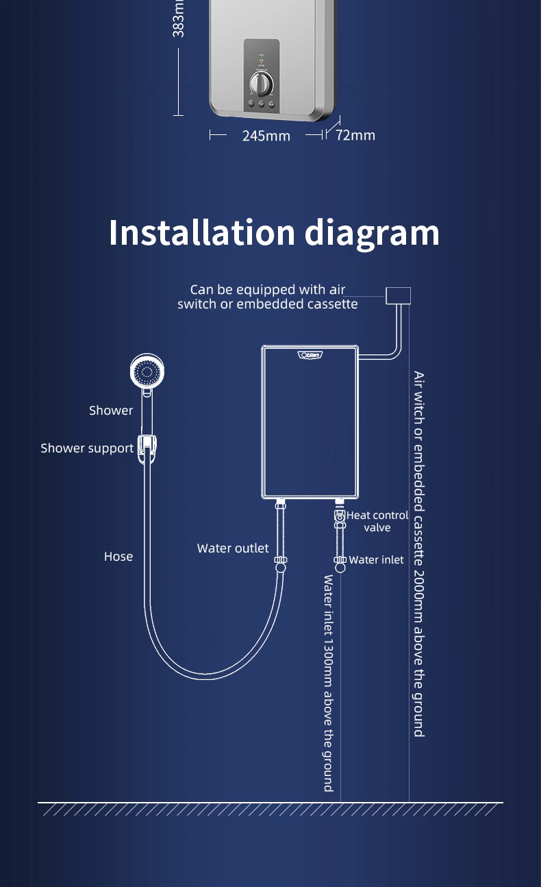 Otlan Intelligent Electric Hot Water System Mall-Mounted CB Instant Water Heater with Boost Pressure Pump