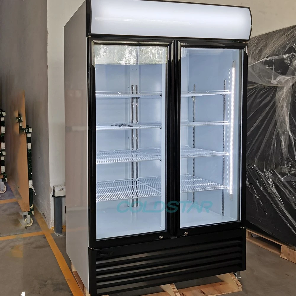 ETL Double Door Fan Cooling Vertical Glass Door Refrigerator Display Cold Beverage Cooler
