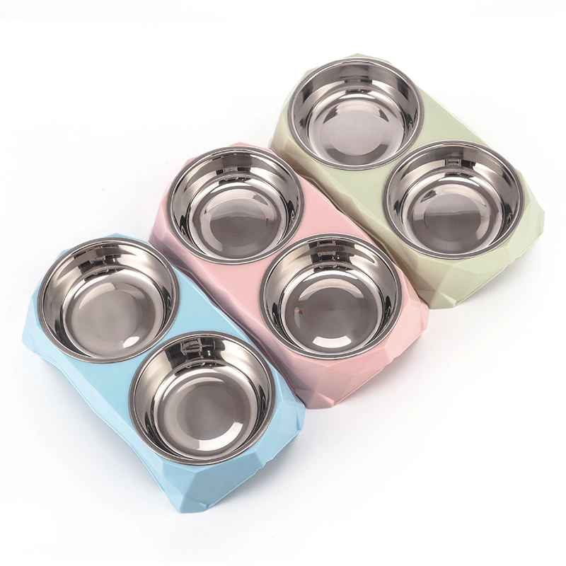 Tc3005 Double Pet Plastic Stainless Steel Bowl Dish &amp; Feeders for Dog Cat