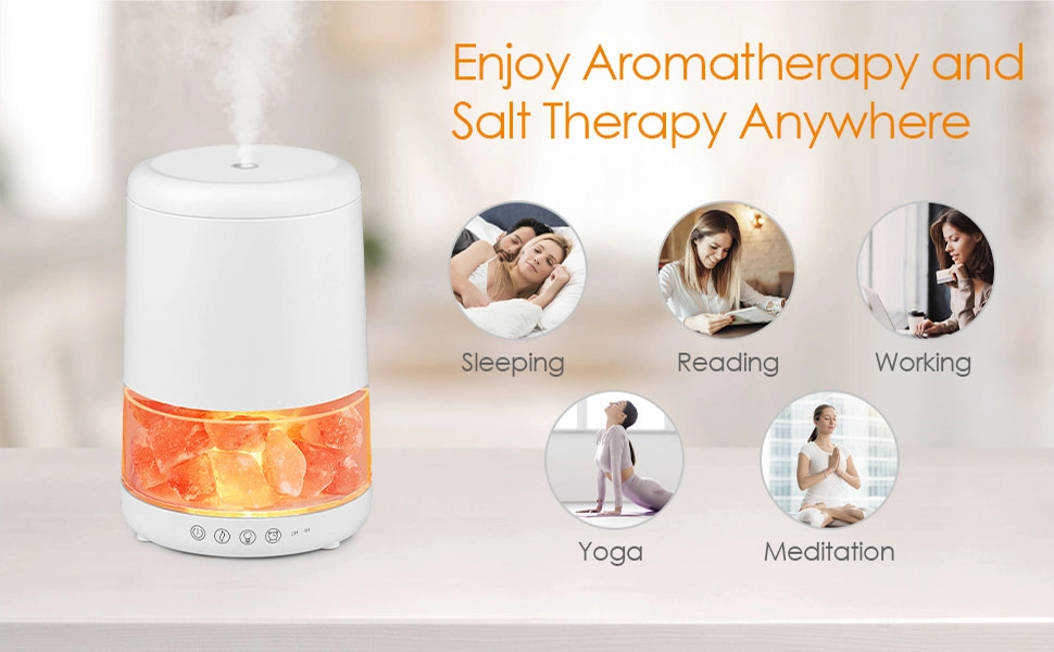 Ambient Lighting Adjuatble Himalaya Salt Lamp 300ml Aroma Humidifier Diffuser for Tabletop Home Using Soothe Mood