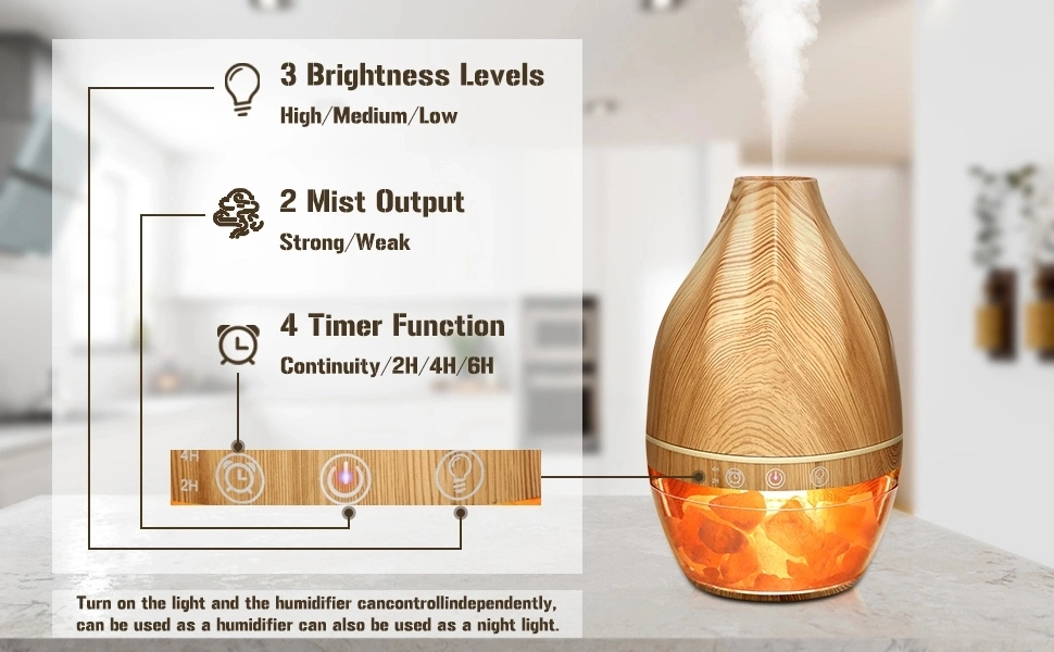 Ultrasonic Aromatherapy Crystal Salt Lamp 500ml Timing Function Humidifier Set Aroma Diffuser for Home Hotel