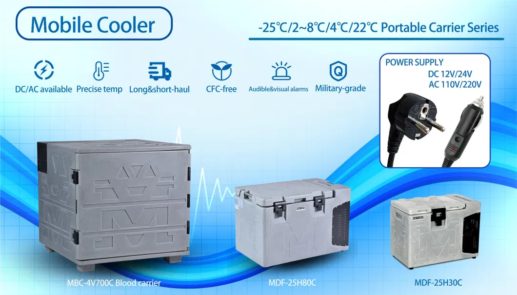 -25 Degree PE Material Portable Vaccine Blood Cooler Box Refrigerator Freezer for Car Transport