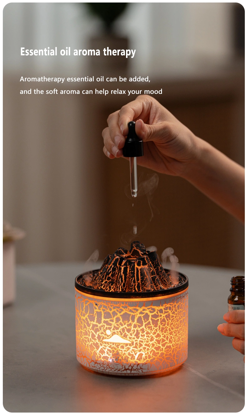 2024 New 180ml Mini Flame Volcano Aroma Ultrasonic Cool Mist Jellyfish Diffuser