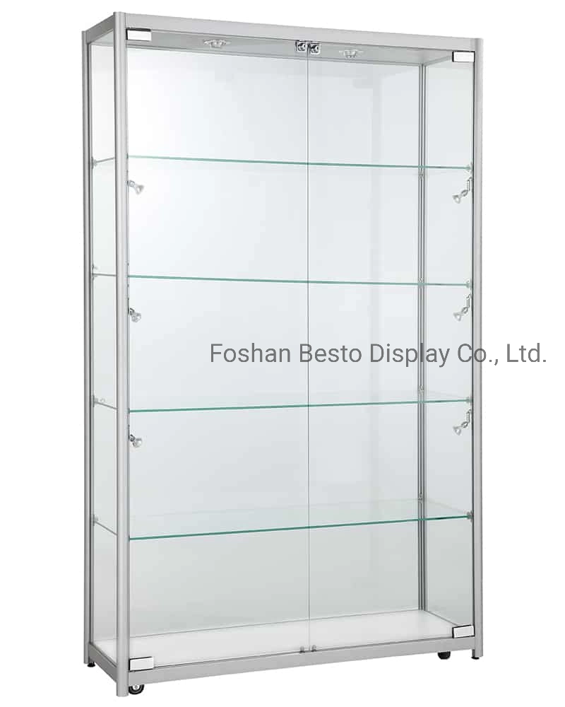 Glass Display Cabinet with LED Lights and Lockable Glass Door and Storage for Museum, Retail Display, Vape Store, Smoke Store, Cigarette Store.