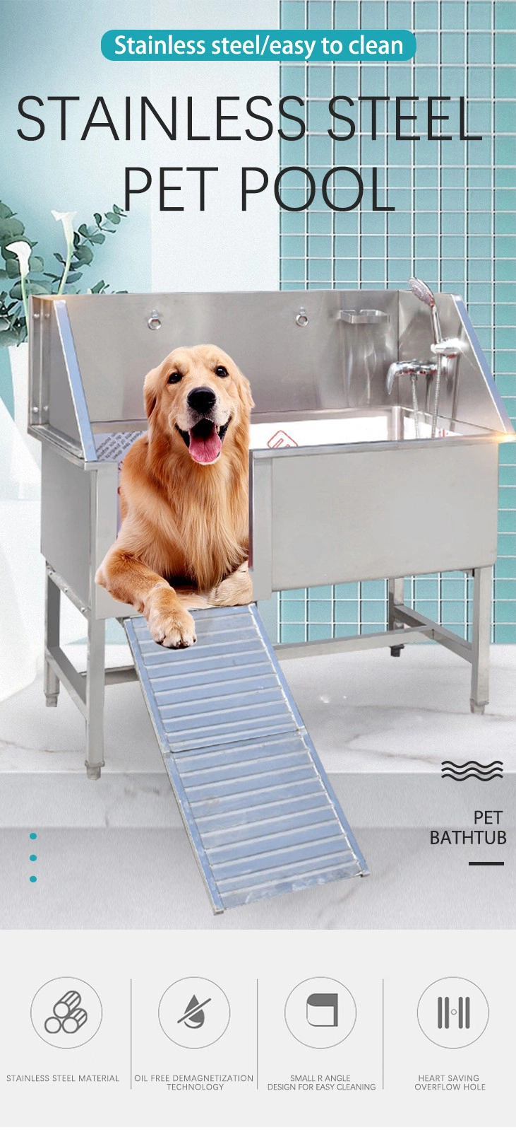 Pet Washing Station Grooming Bath Stainless Steel SPA Large Wash Grooming Tub Dog Bathtub for Dog Bathtub