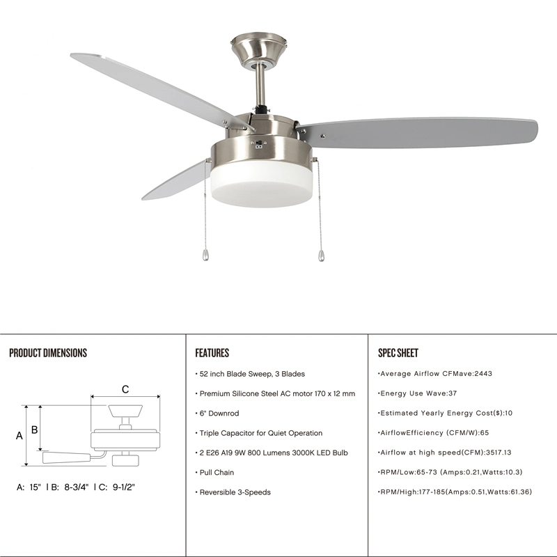 Air Cooler Exhaust Ventilation Cooling Fan Ventilator Hanging Fans Electric LED Ceiling Fan with 3 Blades Intelligent Remote Control