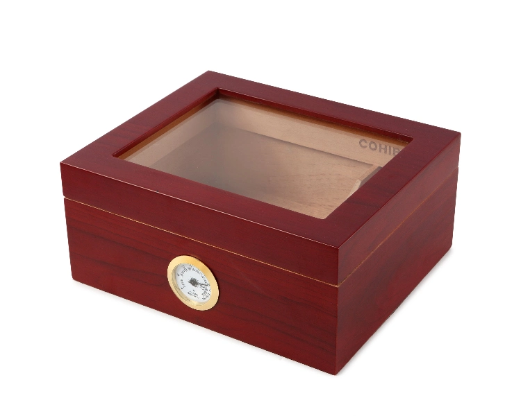 Wholesale Glass-Top 25-50 Cigars Hygrometer &amp; Divider Cedar Wooden Holder Cigar Humidor Cigar Box