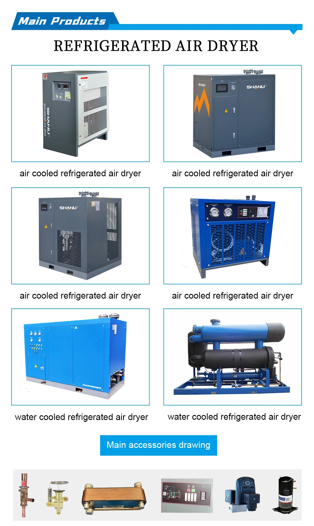 2-10 Dew Point Air Cooled Refrigerated Air Dryer with R134A R407c R410A Refrigerant for Air Compressor 1NF Manufacturer