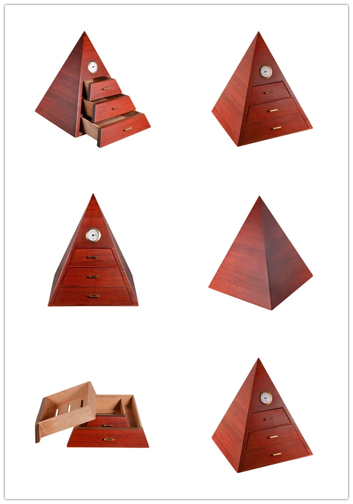 Custom Luxury Creative Pyramid Shape MDF Wooden Cigar Humidor Storage Box